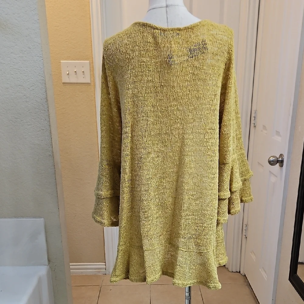Nally & Millie Mustard Textured Tunic Top Ruffled Hem & Layered Bell Sleeves - Picture 9 of 10